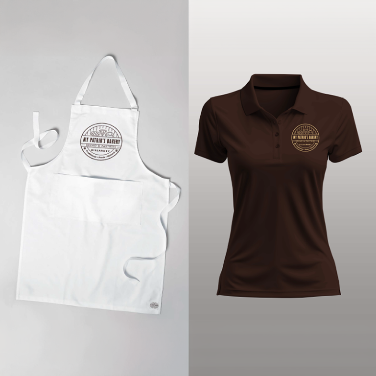 patrik's bakery branded tshirts and apron